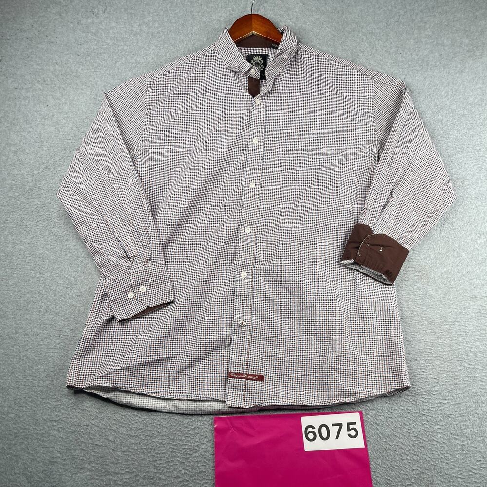 English Laundry Shirt XL Red BLue Check Flip Cuff Button Up Long Sleeve Mens